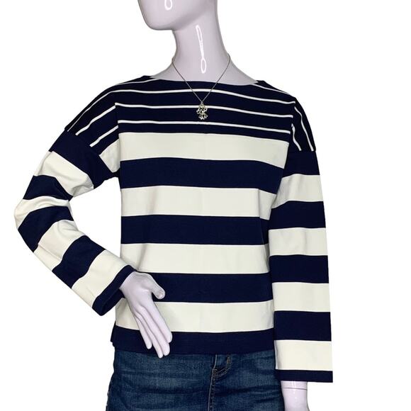 J Crew Top Horizontal Stripes Blue/Cream Pullover Size XS Long Sleeve - Picture 1 of 9